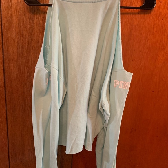 PINK baby blue off the should cropped sweater - Picture 3 of 3